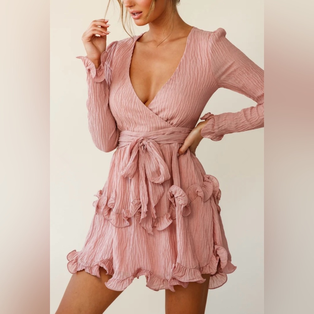 Greta Tiered Ruffle Chiffon Dress Rose